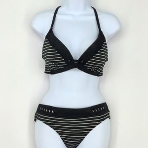 Jag Black Noir White Stripe Bikini Set Swim Vacation Beach Trip Medium Summer
